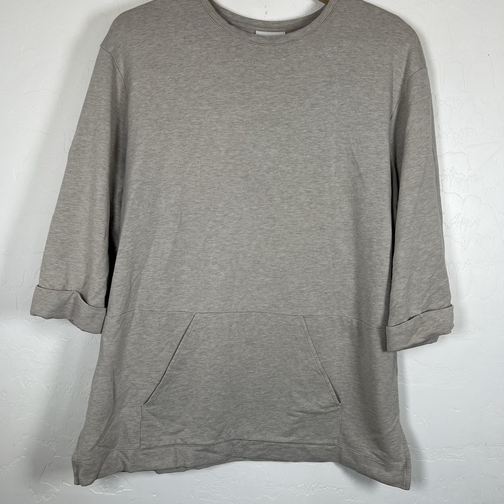 J.Jill Pure Jill Tunic Top Oatmeal Pima Cotton Kangaroo Pocket Cuffed Sleeve M